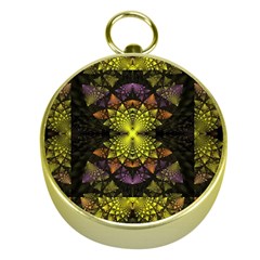 Fractal Multi Color Geometry Gold Compasses by Celenk