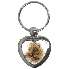 Lion Cub Close Cute Eyes Lookout Key Chains (heart)  by Celenk