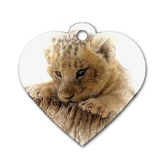 Lion Cub Close Cute Eyes Lookout Dog Tag Heart (two Sides) by Celenk