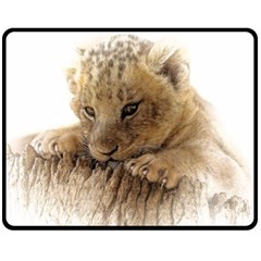 Lion Cub Close Cute Eyes Lookout Fleece Blanket (medium)  by Celenk