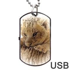 Lion Cub Close Cute Eyes Lookout Dog Tag Usb Flash (one Side) by Celenk