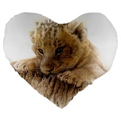 Lion Cub Close Cute Eyes Lookout Large 19  Premium Heart Shape Cushions by Celenk