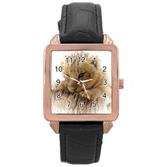 Lion Cub Close Cute Eyes Lookout Rose Gold Leather Watch  by Celenk