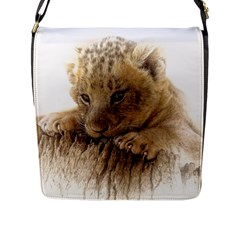 Lion Cub Close Cute Eyes Lookout Flap Messenger Bag (l)  by Celenk