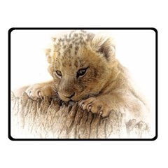 Lion Cub Close Cute Eyes Lookout Double Sided Fleece Blanket (small)  by Celenk