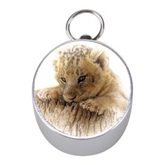 Lion Cub Close Cute Eyes Lookout Mini Silver Compasses by Celenk