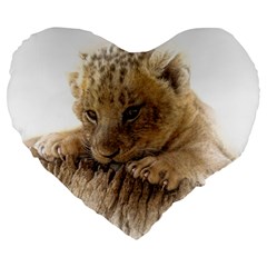 Lion Cub Close Cute Eyes Lookout Large 19  Premium Flano Heart Shape Cushions by Celenk