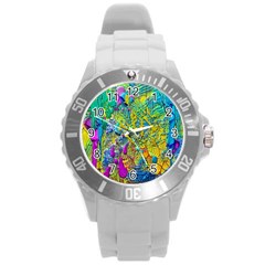 Background Art Abstract Watercolor Round Plastic Sport Watch (l) by Celenk