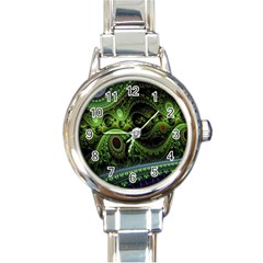 Fractal Green Gears Fantasy Round Italian Charm Watch by Celenk