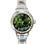 Fractal Green Gears Fantasy Round Italian Charm Watch Front