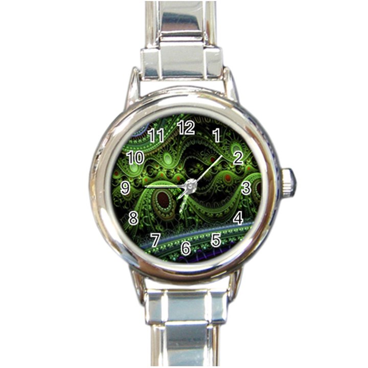 Fractal Green Gears Fantasy Round Italian Charm Watch