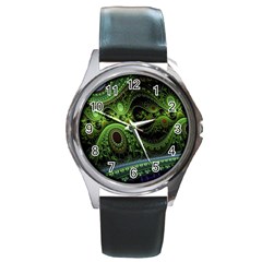 Fractal Green Gears Fantasy Round Metal Watch by Celenk