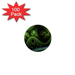 Fractal Green Gears Fantasy 1  Mini Buttons (100 Pack)  by Celenk