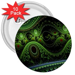 Fractal Green Gears Fantasy 3  Buttons (10 Pack)  by Celenk