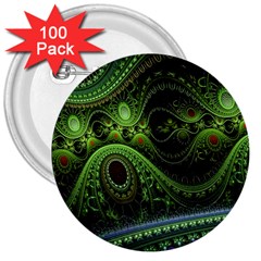 Fractal Green Gears Fantasy 3  Buttons (100 Pack)  by Celenk