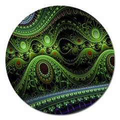 Fractal Green Gears Fantasy Magnet 5  (round) by Celenk