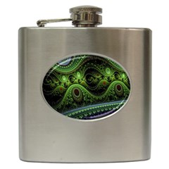 Fractal Green Gears Fantasy Hip Flask (6 Oz)