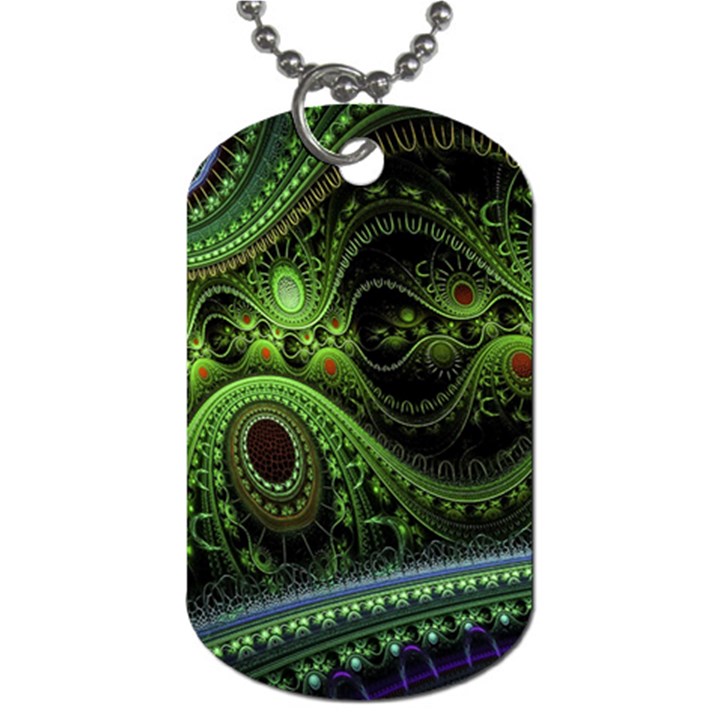 Fractal Green Gears Fantasy Dog Tag (Two Sides)