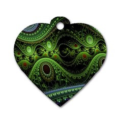 Fractal Green Gears Fantasy Dog Tag Heart (two Sides) by Celenk