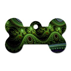 Fractal Green Gears Fantasy Dog Tag Bone (two Sides) by Celenk