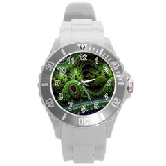 Fractal Green Gears Fantasy Round Plastic Sport Watch (l) by Celenk