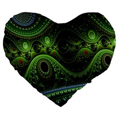 Fractal Green Gears Fantasy Large 19  Premium Heart Shape Cushions by Celenk