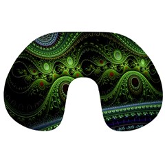 Fractal Green Gears Fantasy Travel Neck Pillows by Celenk