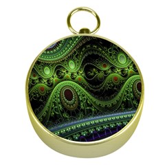 Fractal Green Gears Fantasy Gold Compasses by Celenk