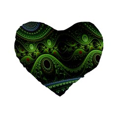 Fractal Green Gears Fantasy Standard 16  Premium Flano Heart Shape Cushions by Celenk