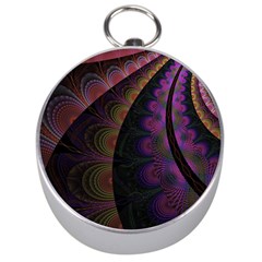 Fractal Colorful Pattern Spiral Silver Compasses by Celenk