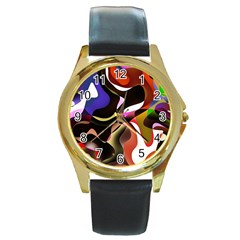 Abstract Background Design Art Round Gold Metal Watch