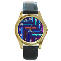 Lines Line Background Abstract Round Gold Metal Watch