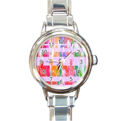 Watercolour Paint Dripping Ink Round Italian Charm Watch by Celenk