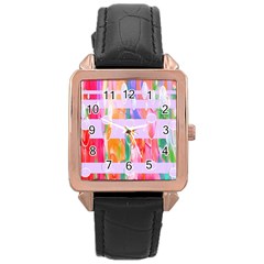 Watercolour Paint Dripping Ink Rose Gold Leather Watch  by Celenk