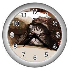 Cat Kitten Cute Pet Blanket Sweet Wall Clocks (silver)  by Celenk