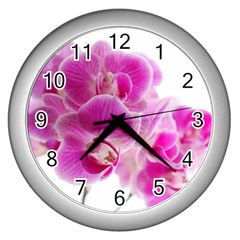 Orchid Phaleonopsis Art Plant Wall Clocks (silver)  by Celenk