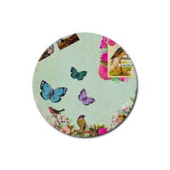 Whimsical Shabby Chic Collage Rubber Round Coaster (4 Pack)  by NouveauDesign