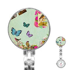 Whimsical Shabby Chic Collage Stainless Steel Nurses Watch by NouveauDesign