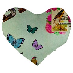 Whimsical Shabby Chic Collage Large 19  Premium Flano Heart Shape Cushions