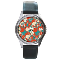 Floral Asian Vintage Pattern Round Metal Watch by NouveauDesign