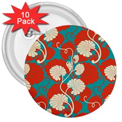 Floral Asian Vintage Pattern 3  Buttons (10 Pack)  by NouveauDesign