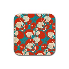 Floral Asian Vintage Pattern Rubber Coaster (square)  by NouveauDesign