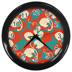 Floral Asian Vintage Pattern Wall Clocks (black) by NouveauDesign