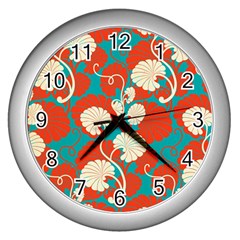 Floral Asian Vintage Pattern Wall Clocks (silver)  by NouveauDesign