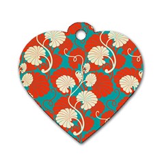 Floral Asian Vintage Pattern Dog Tag Heart (one Side) by NouveauDesign