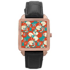 Floral Asian Vintage Pattern Rose Gold Leather Watch  by NouveauDesign