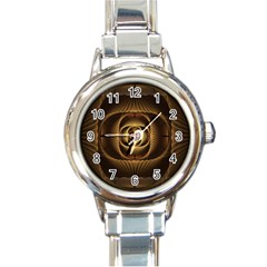 Fractal Copper Amber Abstract Round Italian Charm Watch by Celenk