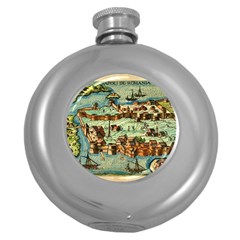 Medeival Ancient Map Fortress Round Hip Flask (5 Oz) by Celenk