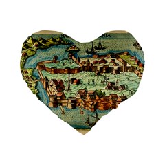 Medeival Ancient Map Fortress Standard 16  Premium Heart Shape Cushions by Celenk