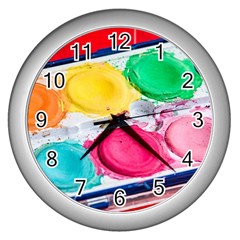 Palette Brush Paint Box Color Wall Clocks (silver)  by Celenk